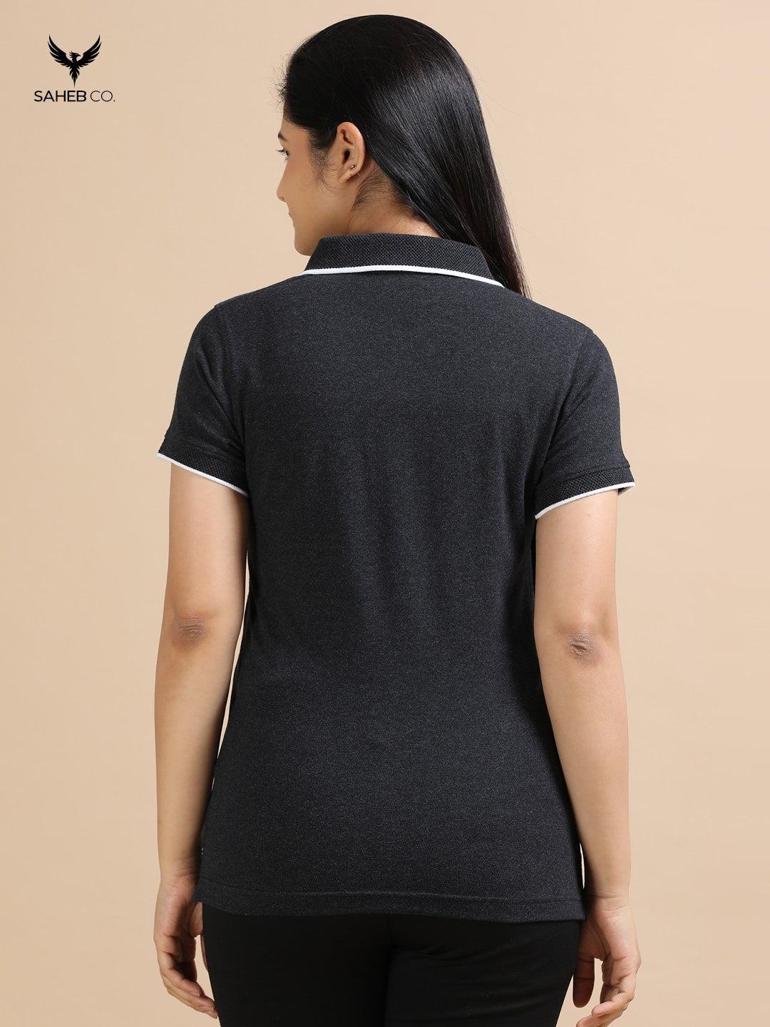 Charcoal Mel Sustainable Jacquard Polo T-Shirt