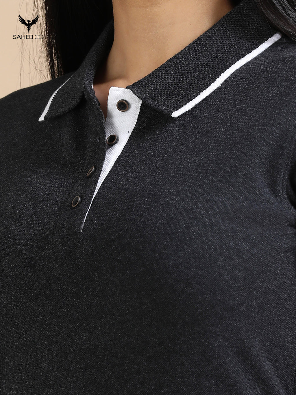 Charcoal Mel Sustainable Jacquard Polo T-Shirt