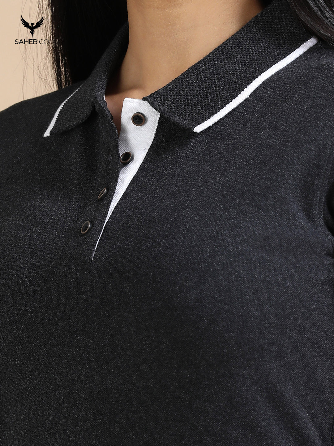 Charcoal Mel Sustainable Jacquard Polo T-Shirt