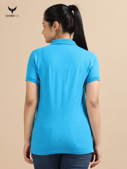 Aqua Blue Sustainable Jacquard Polo T-Shirt
