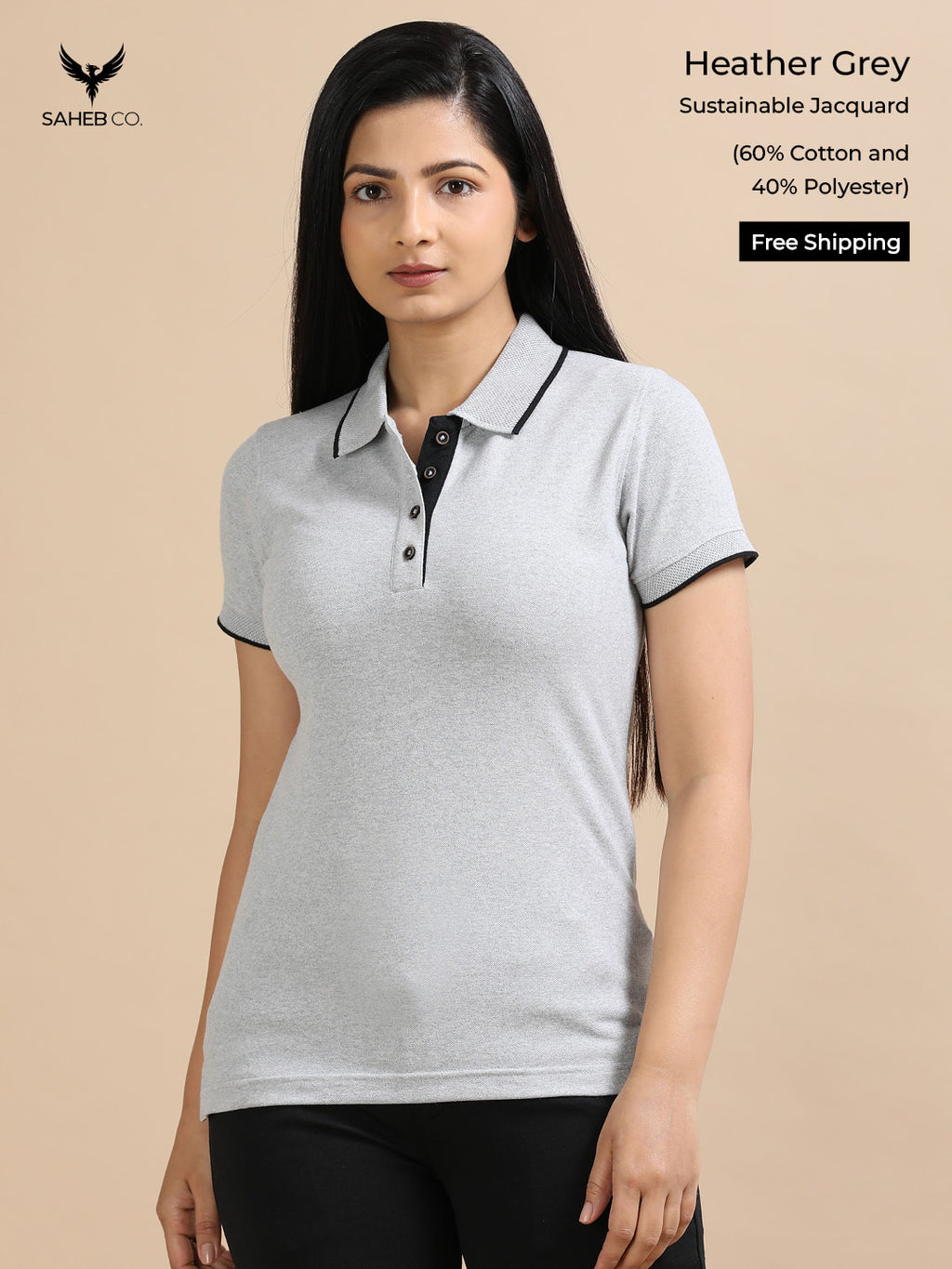 Heather Grey Sustainable Jacquard Polo T-Shirt