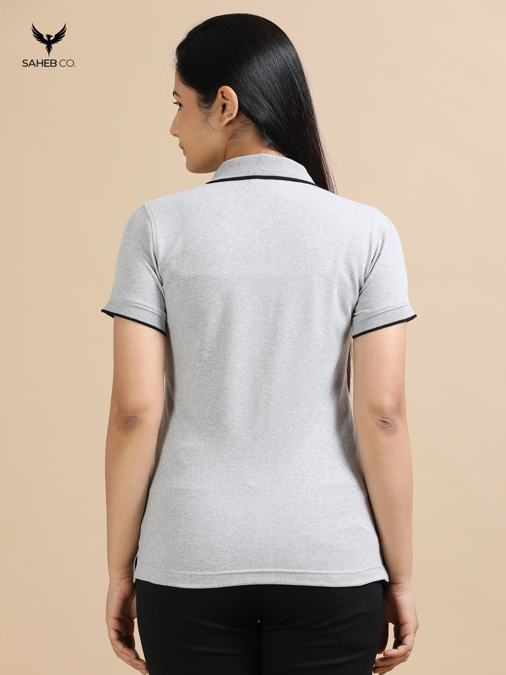 Heather Grey Sustainable Jacquard Polo T-Shirt