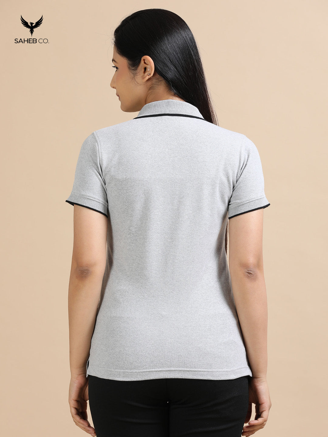 Heather Grey Sustainable Jacquard Polo T-Shirt