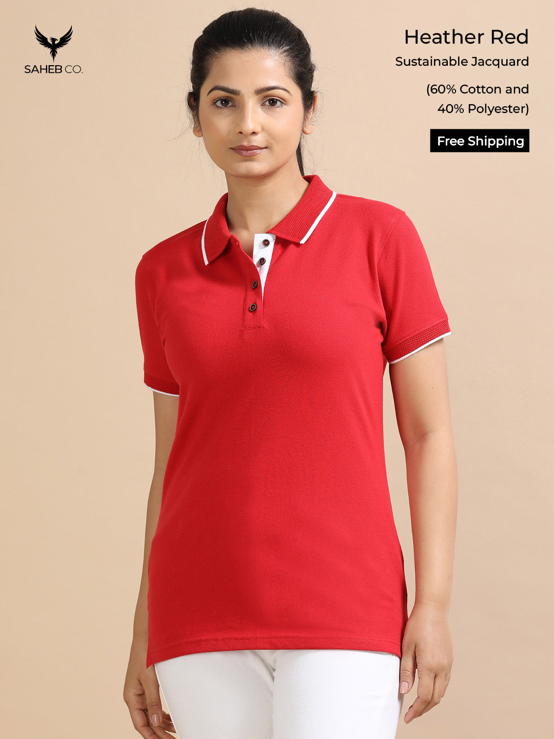 Heather Red Sustainable Jacquard Polo T-Shirt