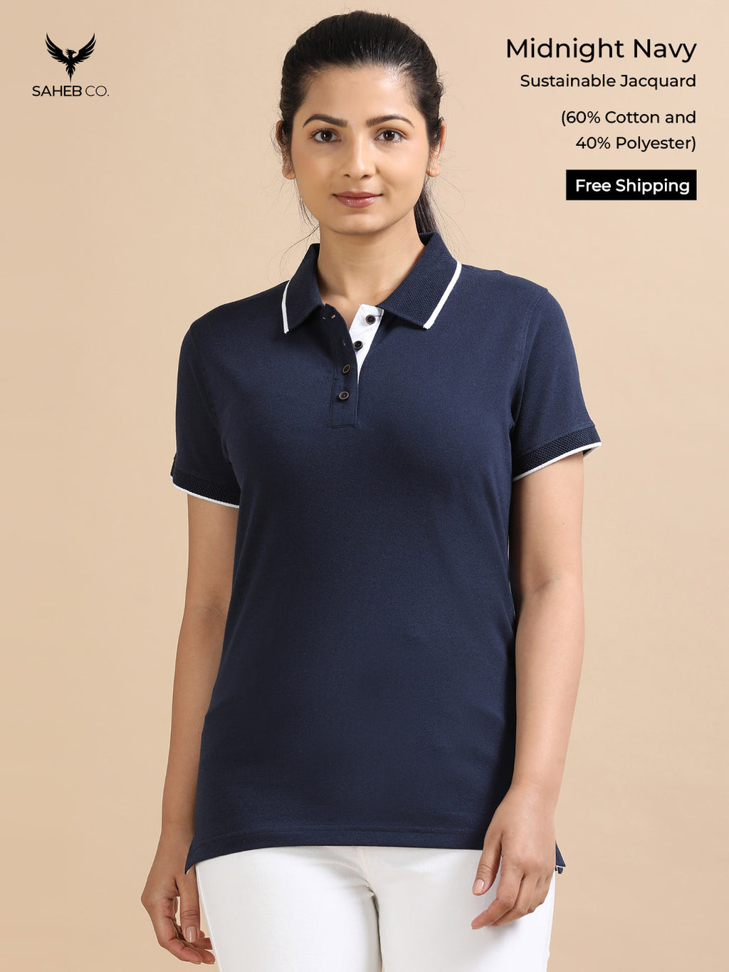 Midnight Navy Sustainable Jacquard Polo T-Shirt