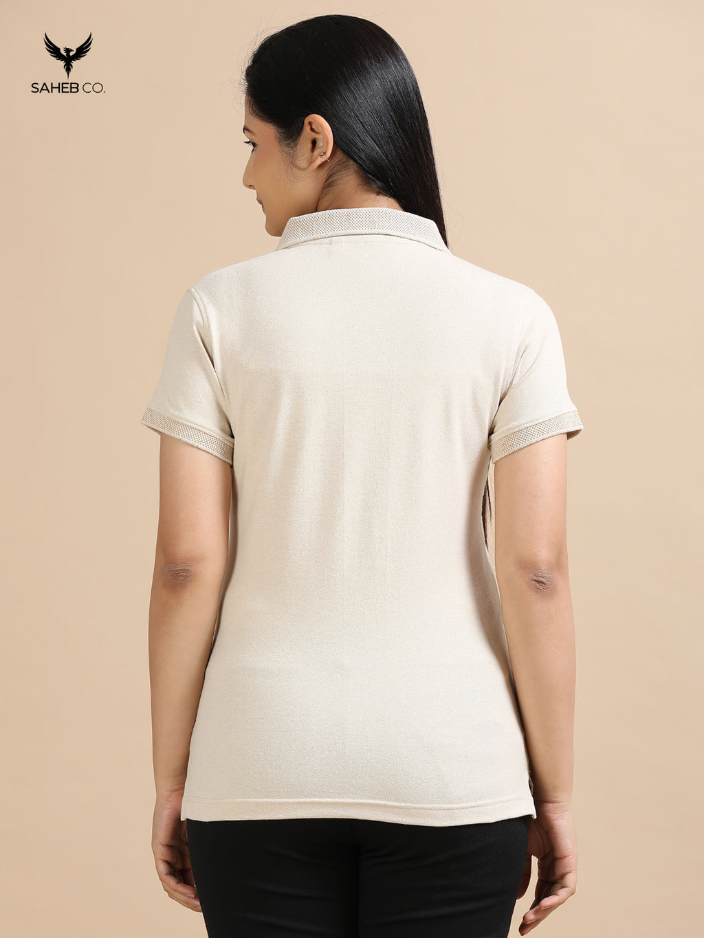 Sand Beige Sustainable Jacquard Polo T-Shirt