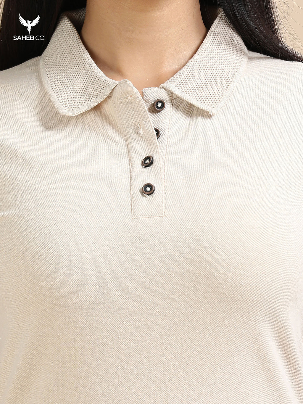 Sand Beige Sustainable Jacquard Polo T-Shirt