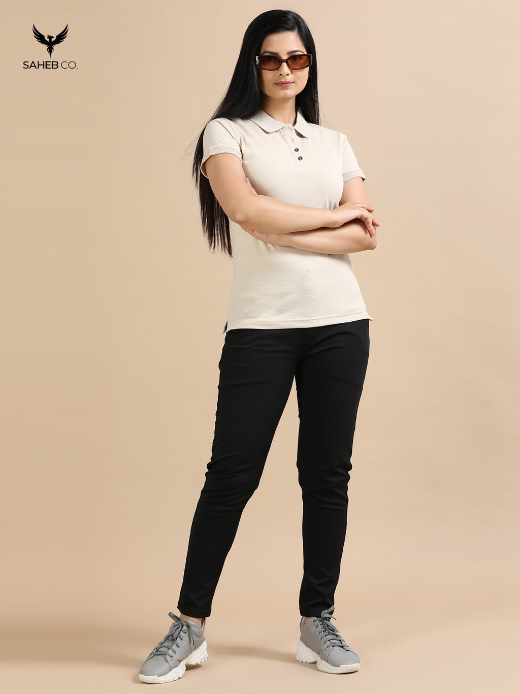 Sand Beige Sustainable Jacquard Polo T-Shirt