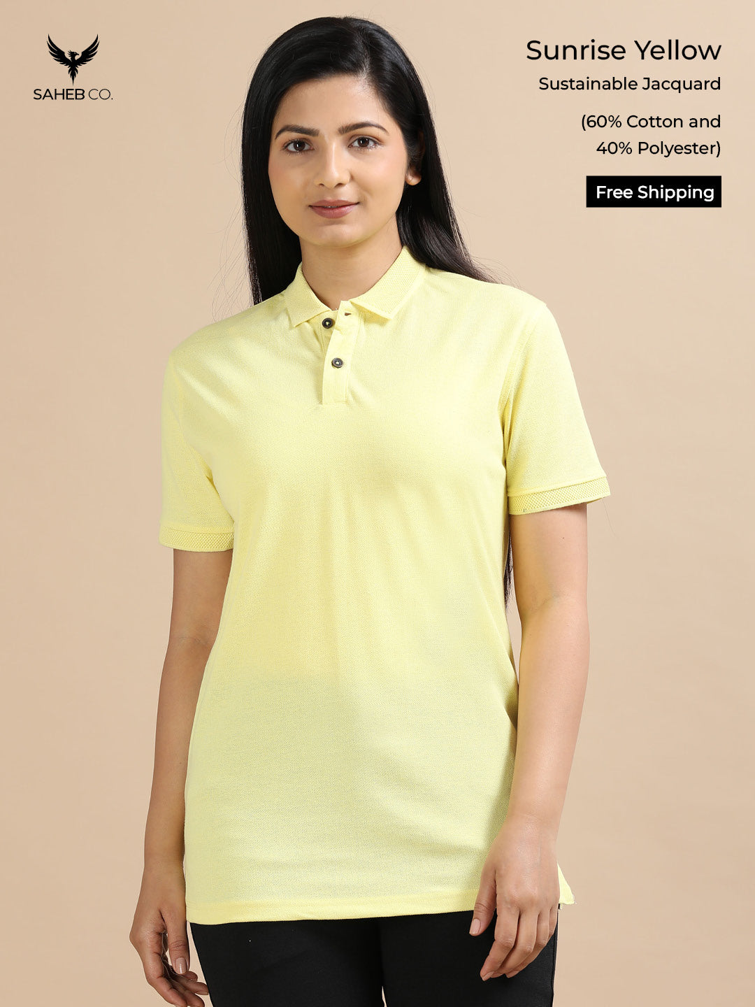 Sunrise Yellow Sustainable Jacquard Polo T-Shirt