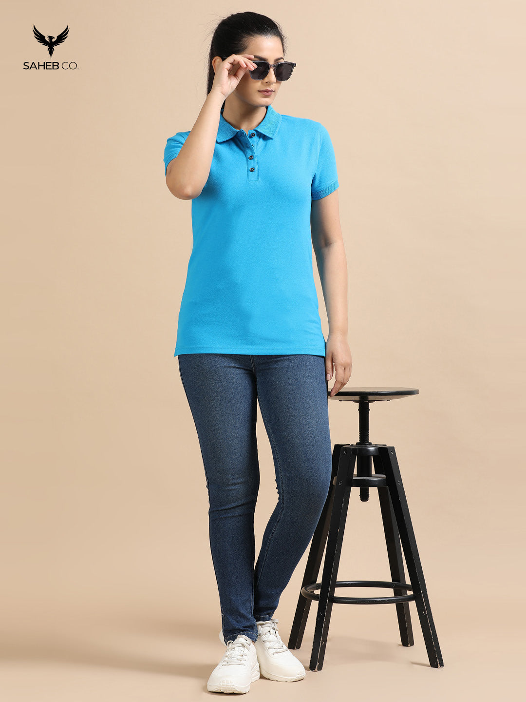 Aqua Blue Sustainable Jacquard Polo T-Shirt