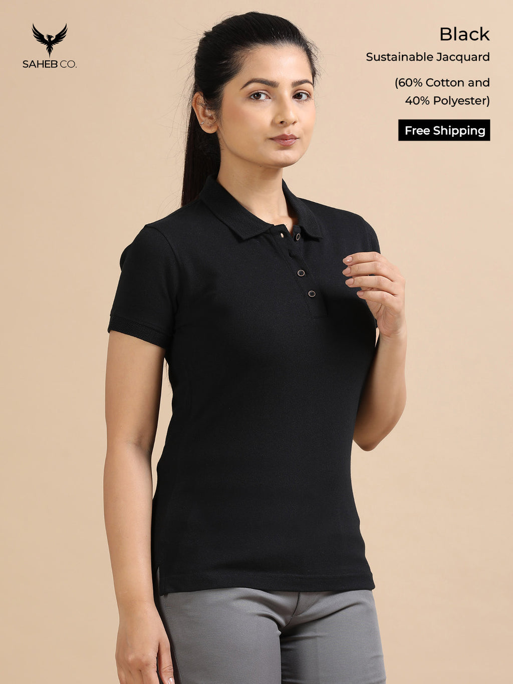 Black Sustainable Jacquard Polo T-Shirt