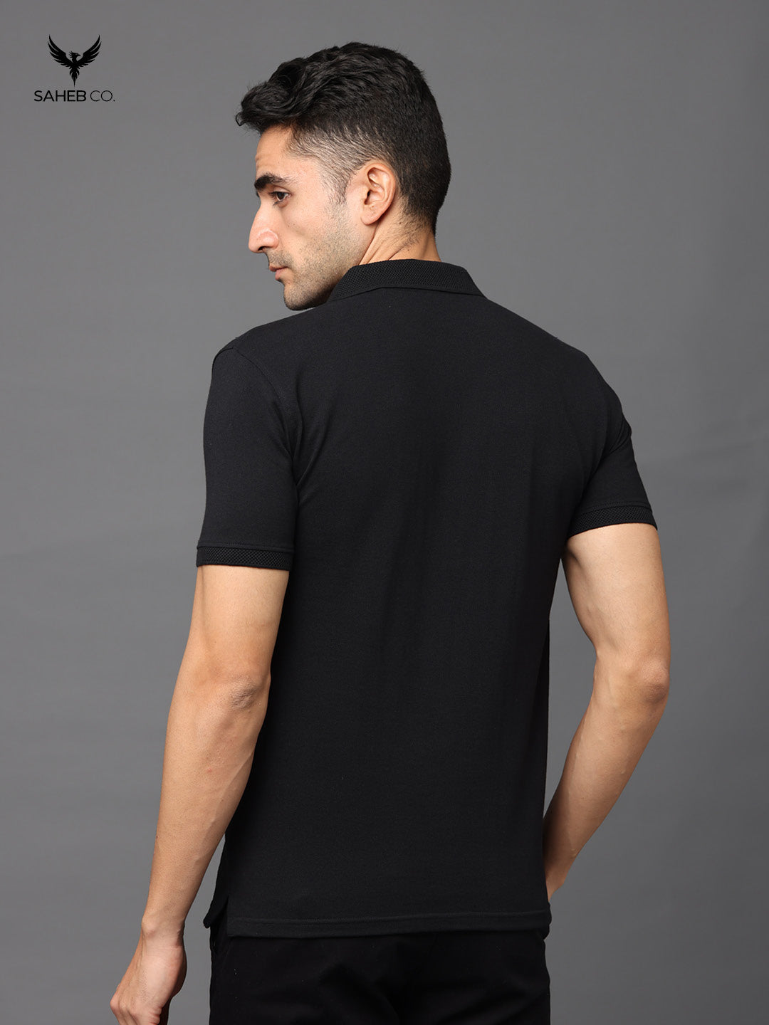 Black Sustainable Jacquard Polo T-Shirt