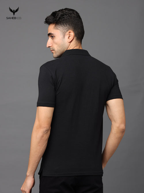 Black Sustainable Jacquard Polo T-Shirt