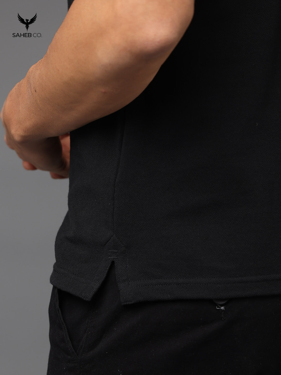Black Sustainable Jacquard Polo T-Shirt