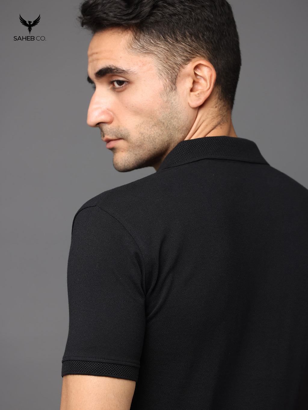 Black Sustainable Jacquard Polo T-Shirt