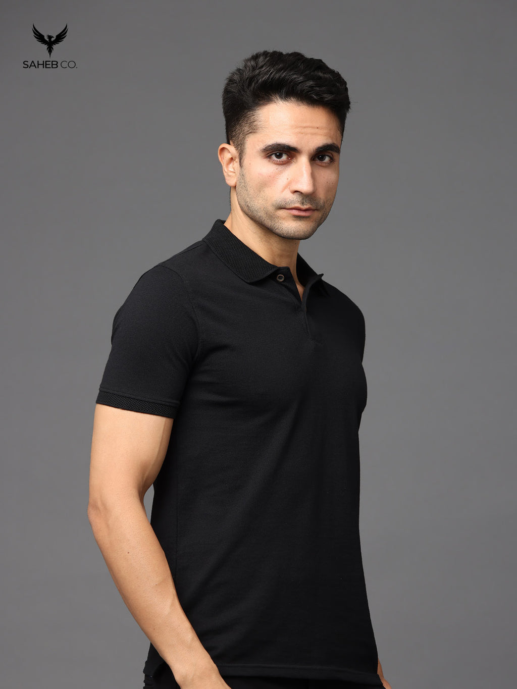Black Sustainable Jacquard Polo T-Shirt