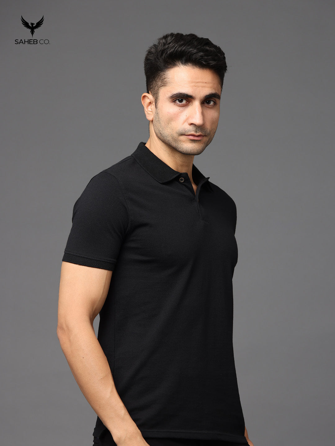 Black Sustainable Jacquard Polo T-Shirt