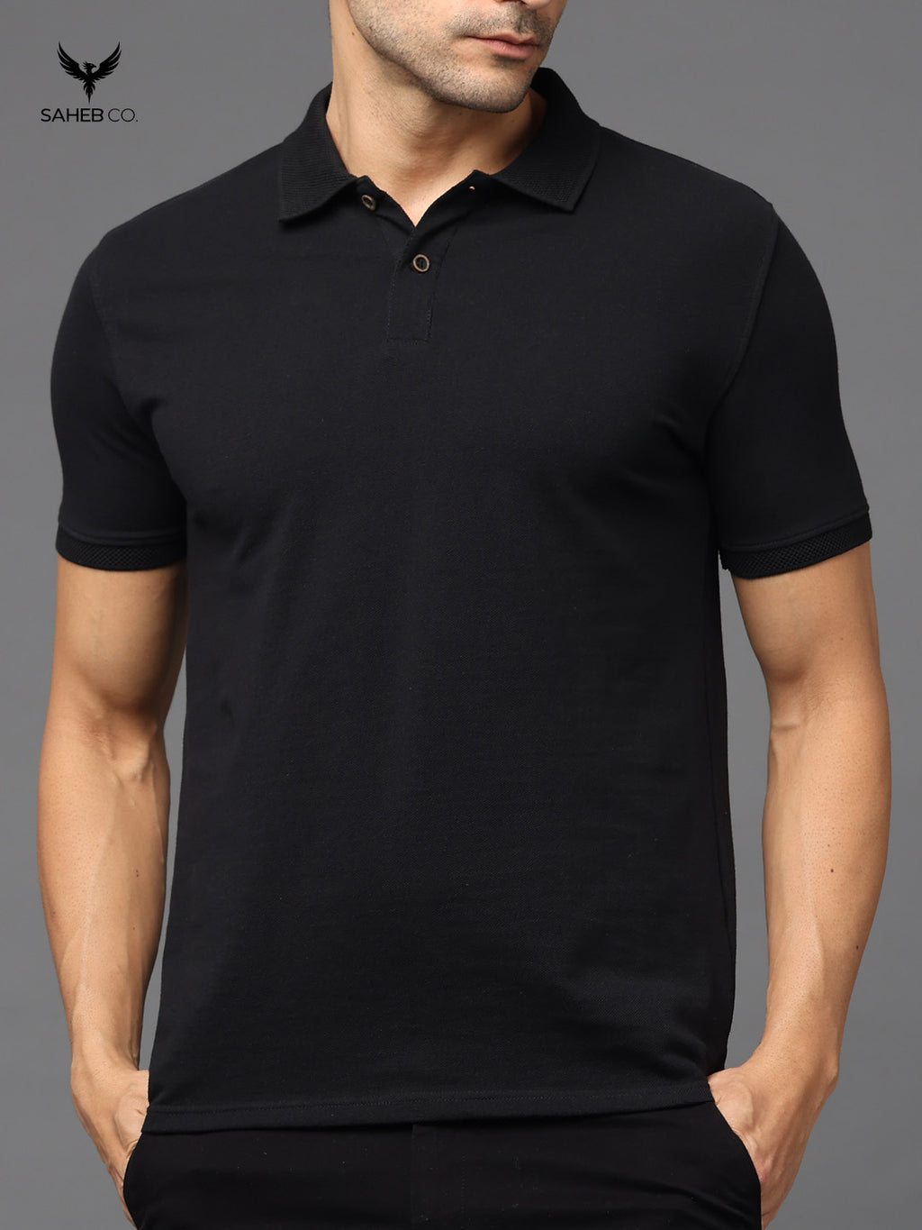 Black Sustainable Jacquard Polo T-Shirt