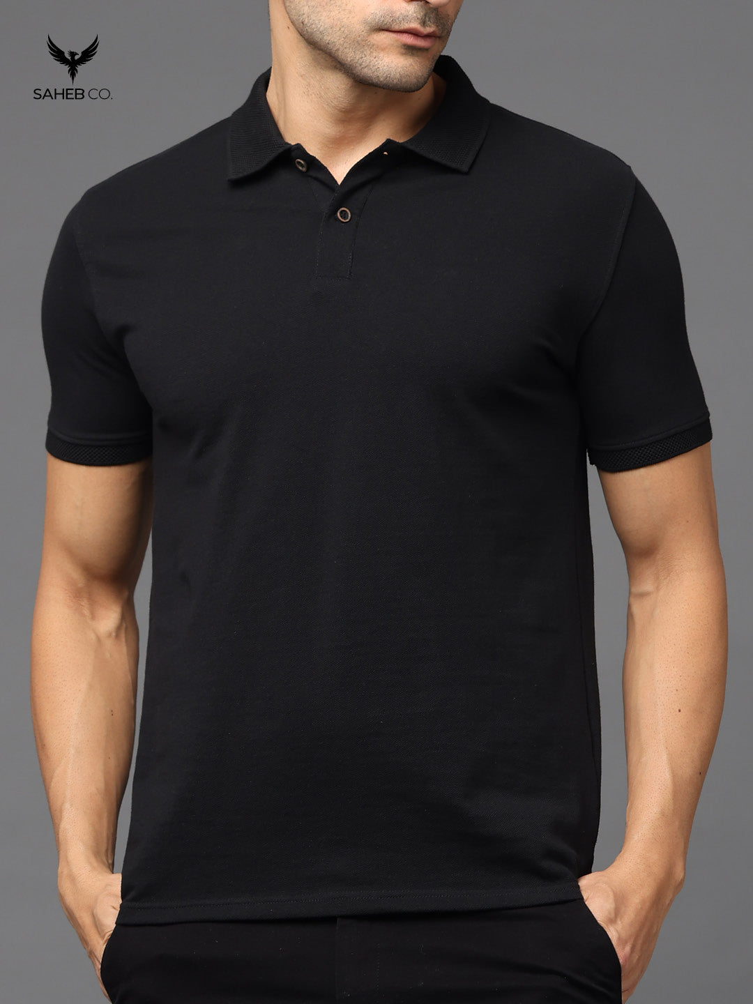 Black Sustainable Jacquard Polo T-Shirt