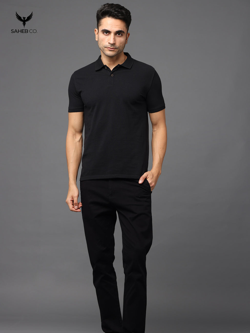 Black Sustainable Jacquard Polo T-Shirt