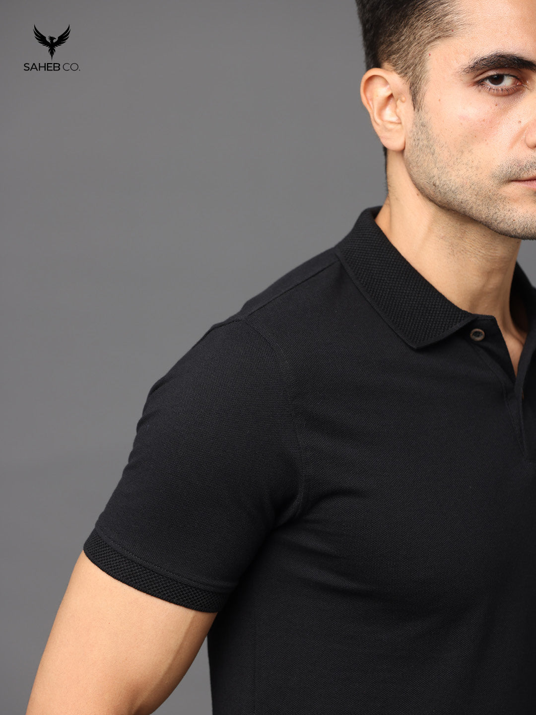 Black Sustainable Jacquard Polo T-Shirt
