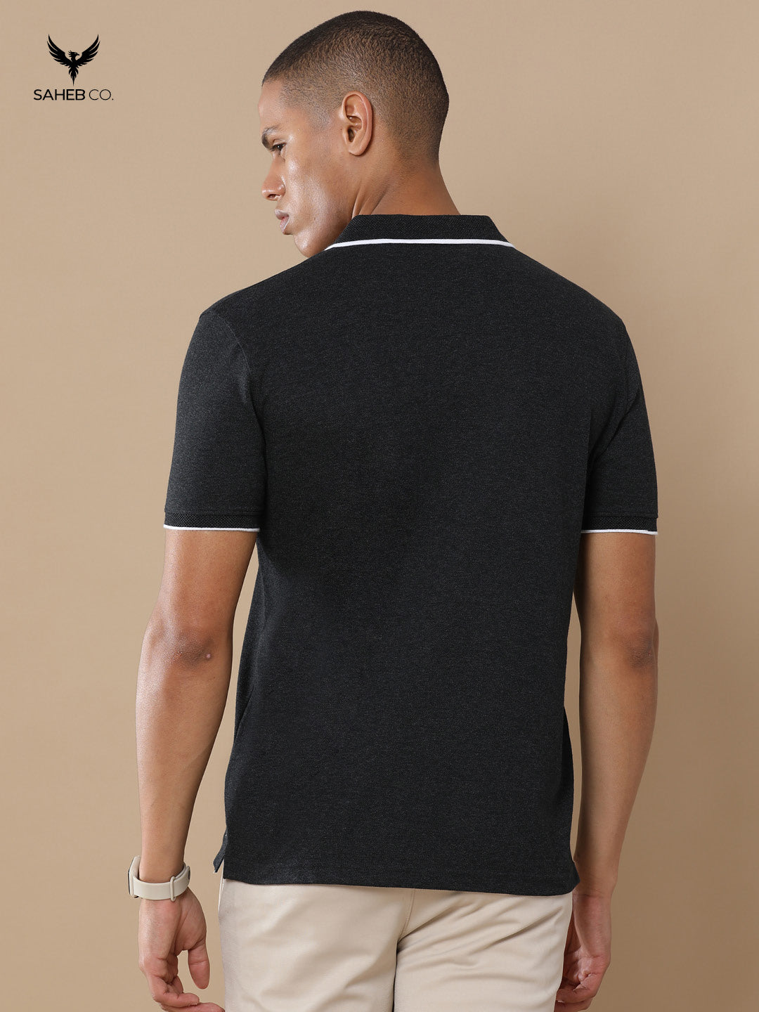Charcoal Mel Sustainable Jacquard Polo T-Shirt