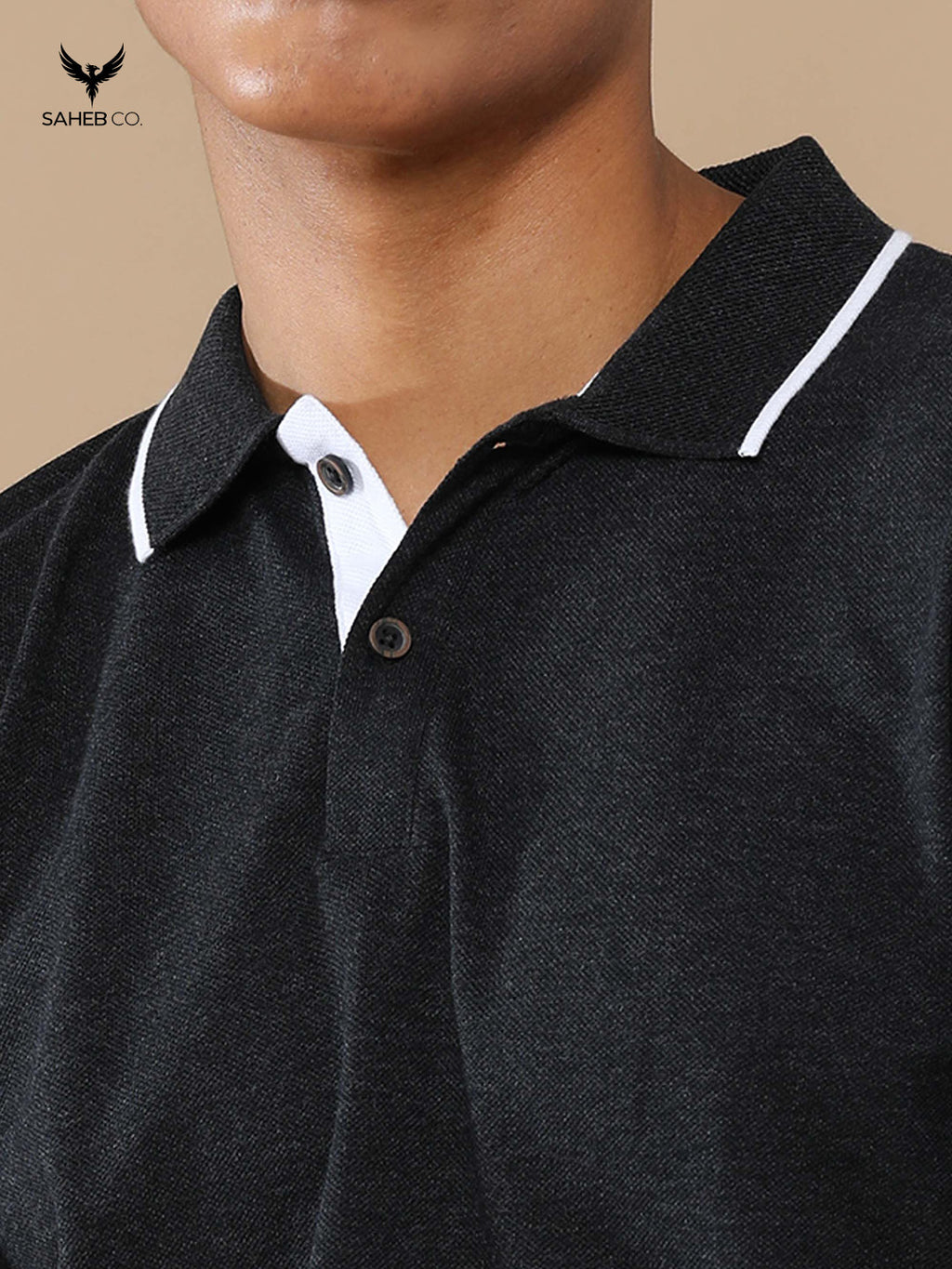 Charcoal Mel Sustainable Jacquard Polo T-Shirt