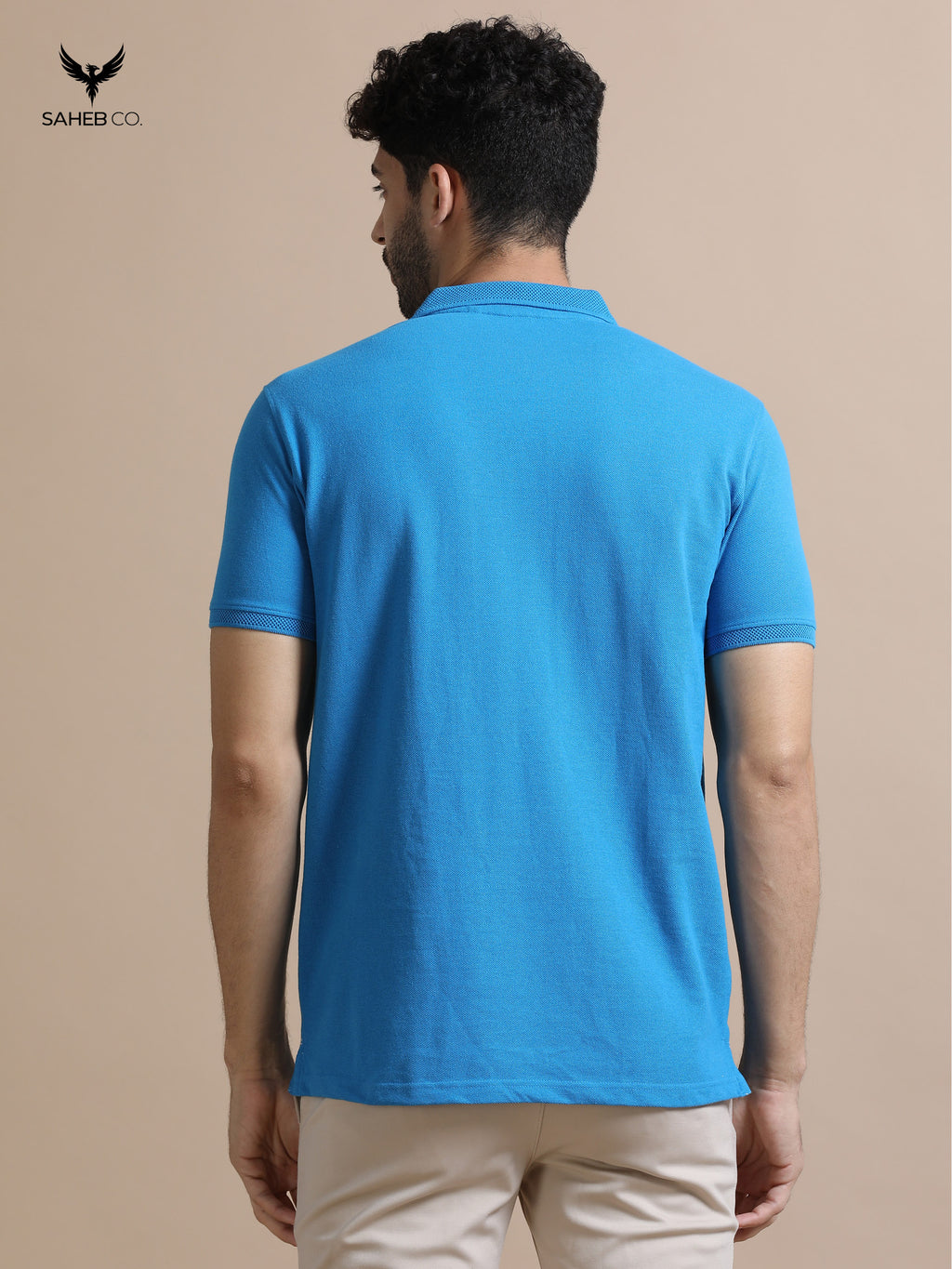 Aqua Blue Sustainable Jacquard Polo T-Shirt