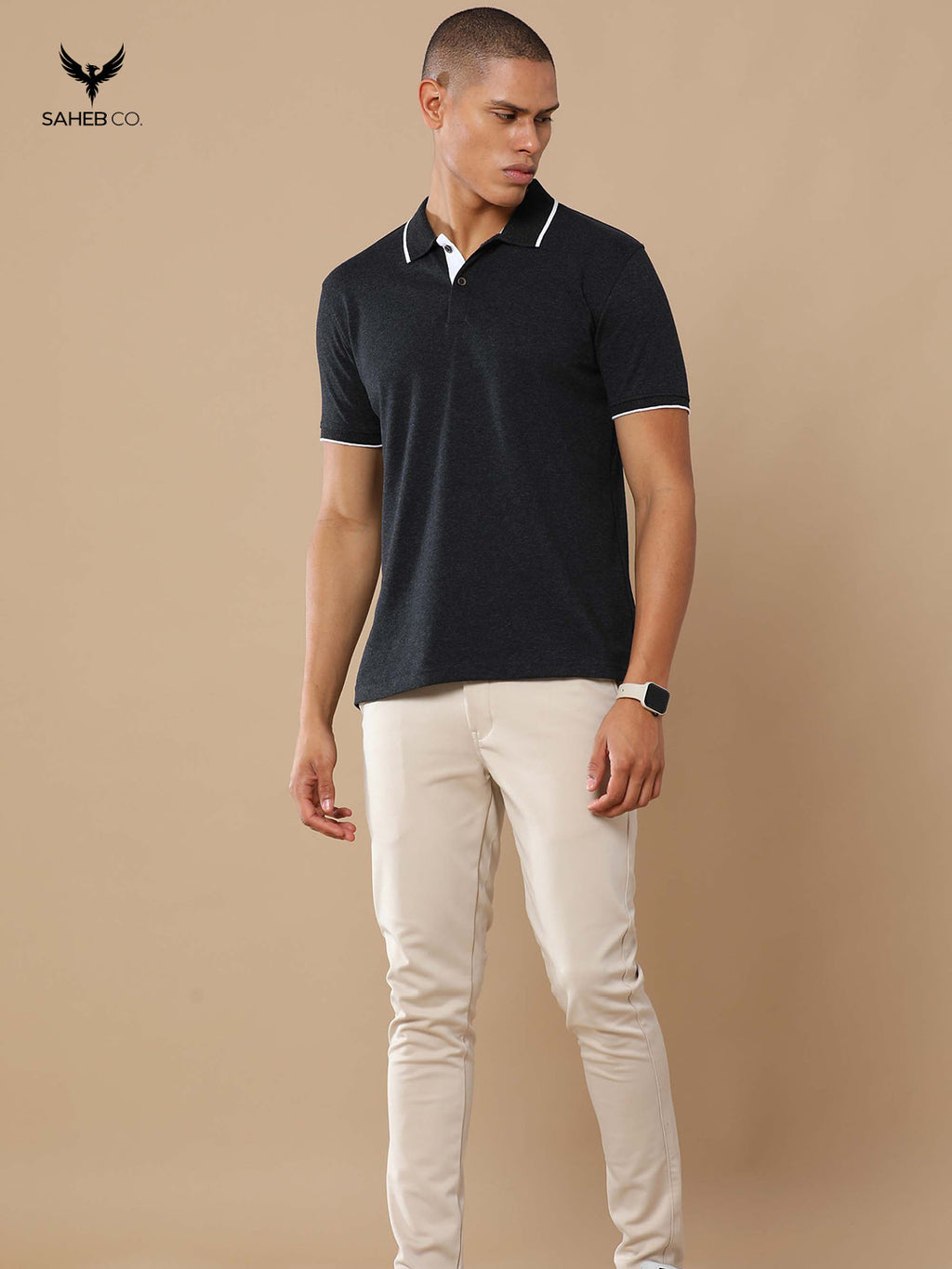 Charcoal Mel Sustainable Jacquard Polo T-Shirt