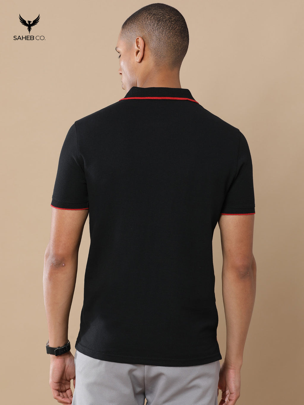 Classic Black Sustainable Jacquard Polo T-Shirt