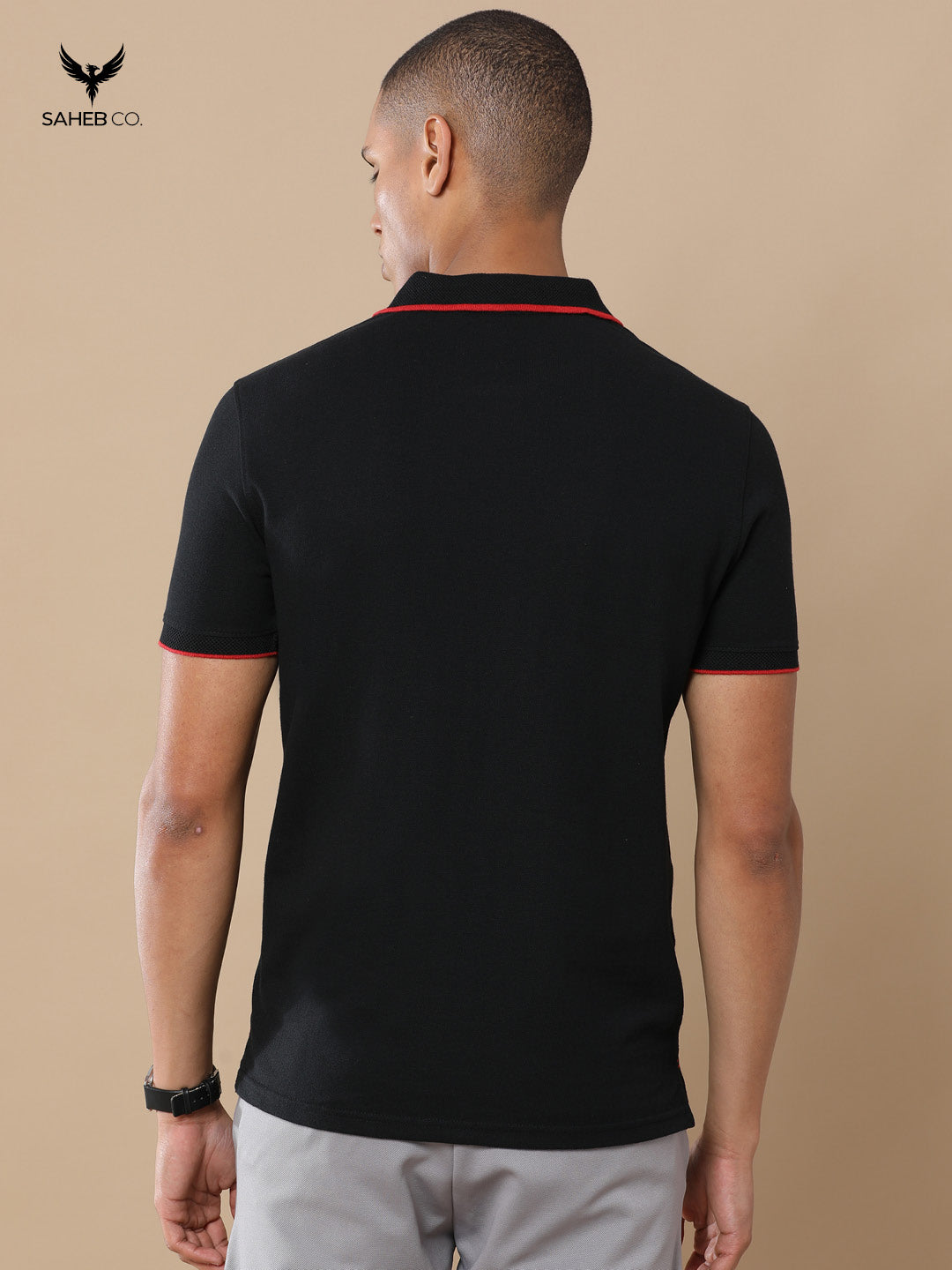 Classic Black Sustainable Jacquard Polo T-Shirt