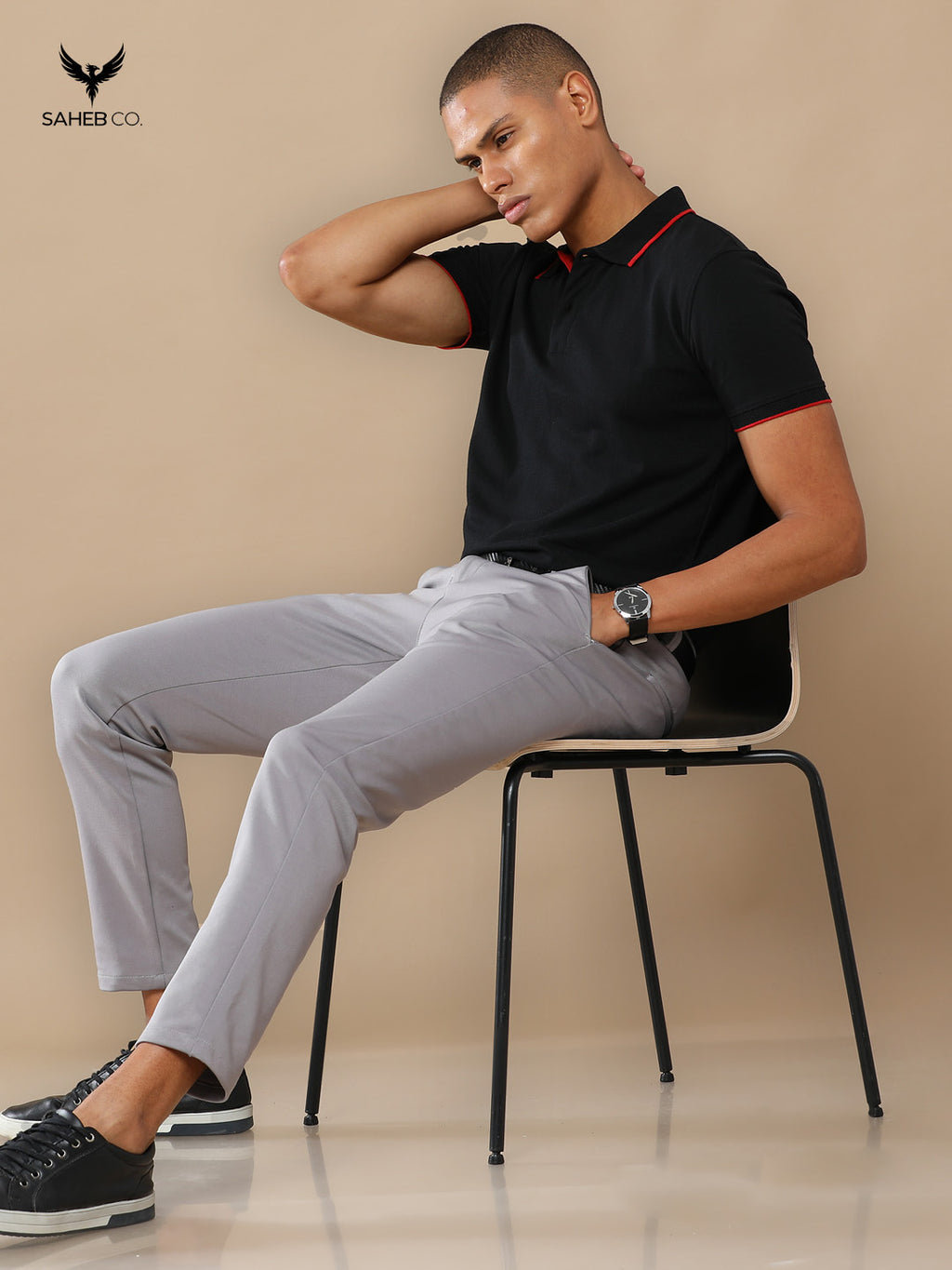 Classic Black Sustainable Jacquard Polo T-Shirt