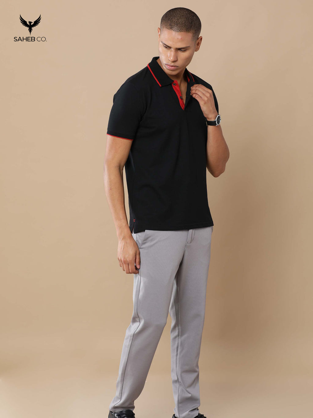 Classic Black Sustainable Jacquard Polo T-Shirt