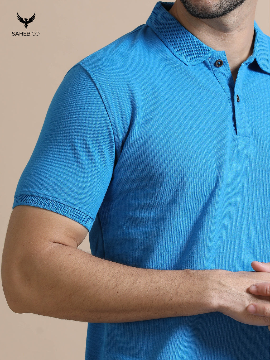 Aqua Blue Sustainable Jacquard Polo T-Shirt