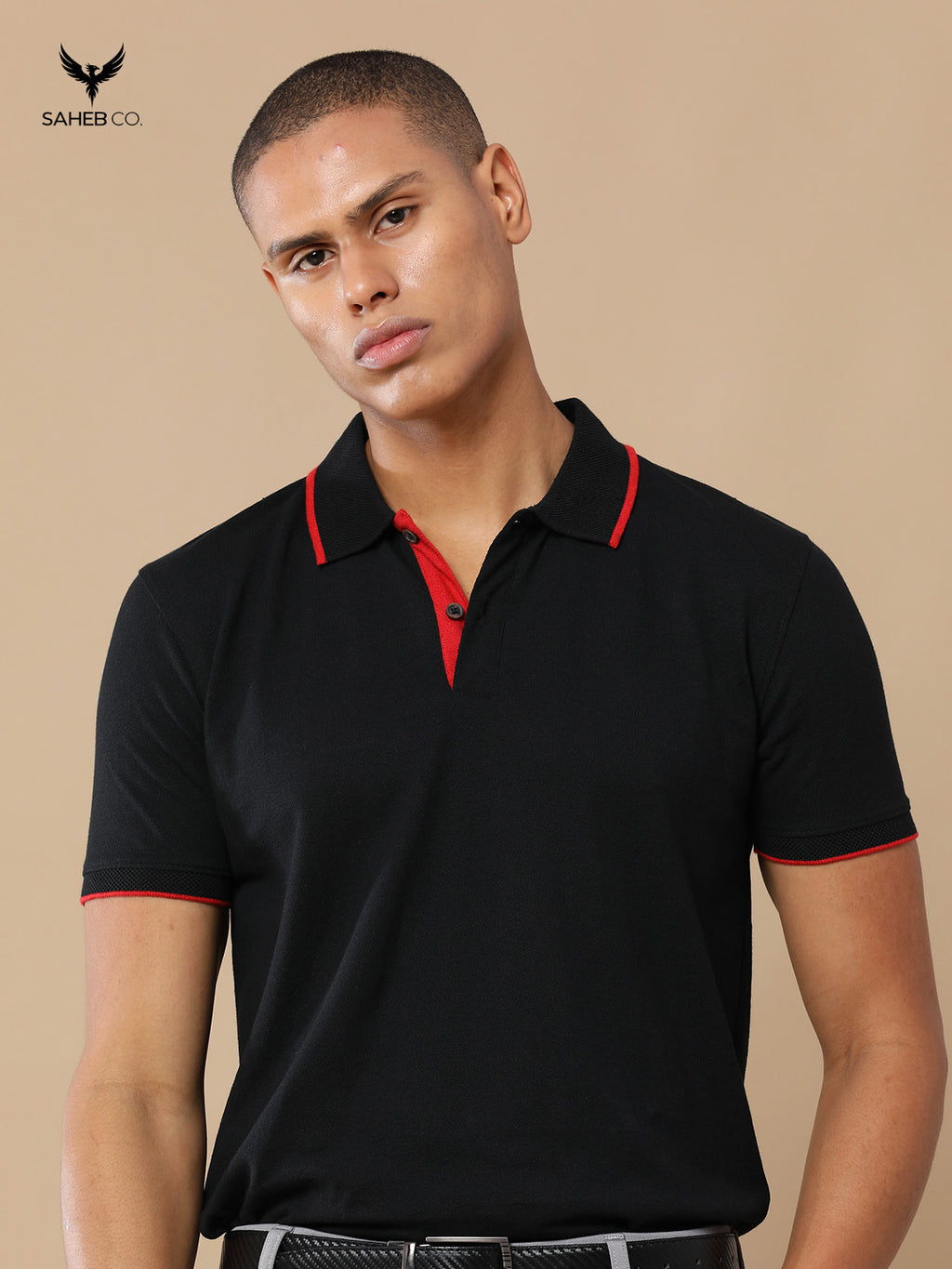 Classic Black Sustainable Jacquard Polo T-Shirt