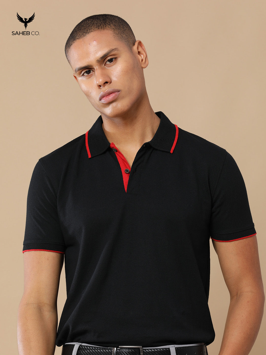 Classic Black Sustainable Jacquard Polo T-Shirt