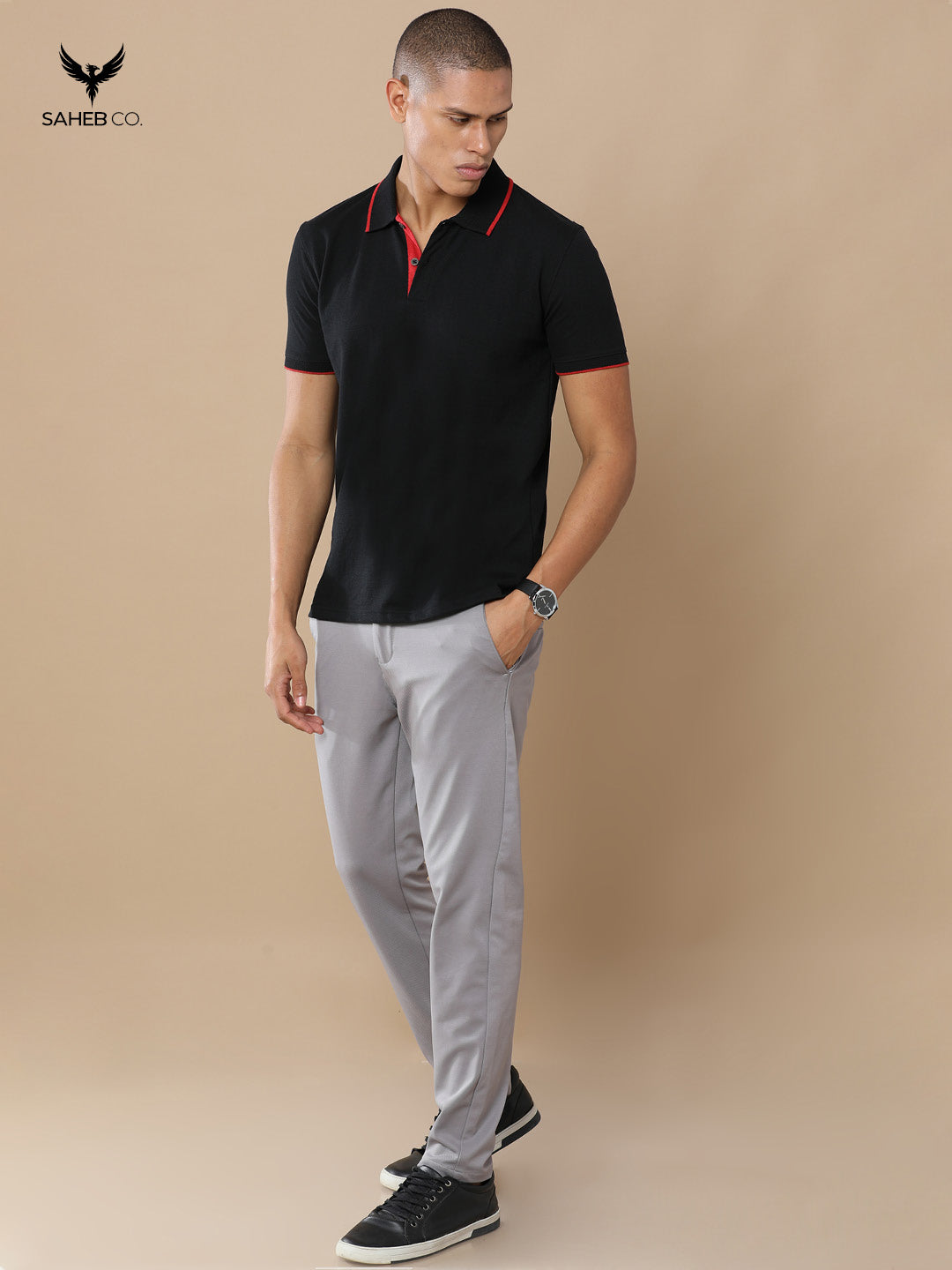 Classic Black Sustainable Jacquard Polo T-Shirt