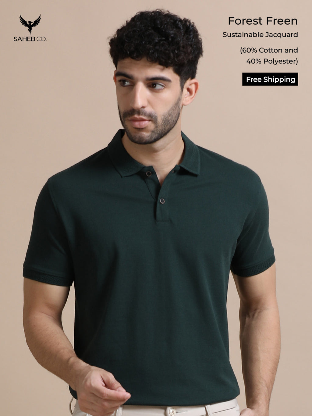 Forest Green Sustainable Jacquard Polo T-Shirt