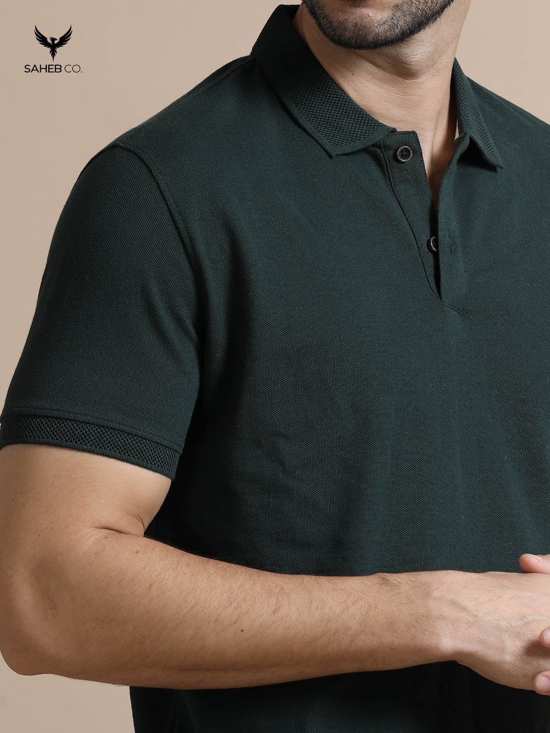 Forest Green Sustainable Jacquard Polo T-Shirt