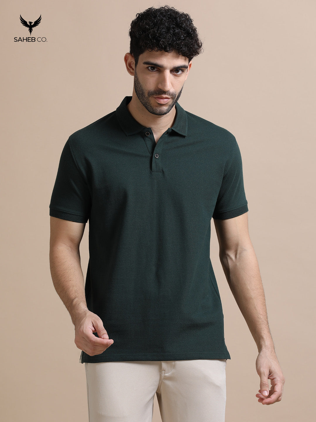 Forest Green Sustainable Jacquard Polo T-Shirt