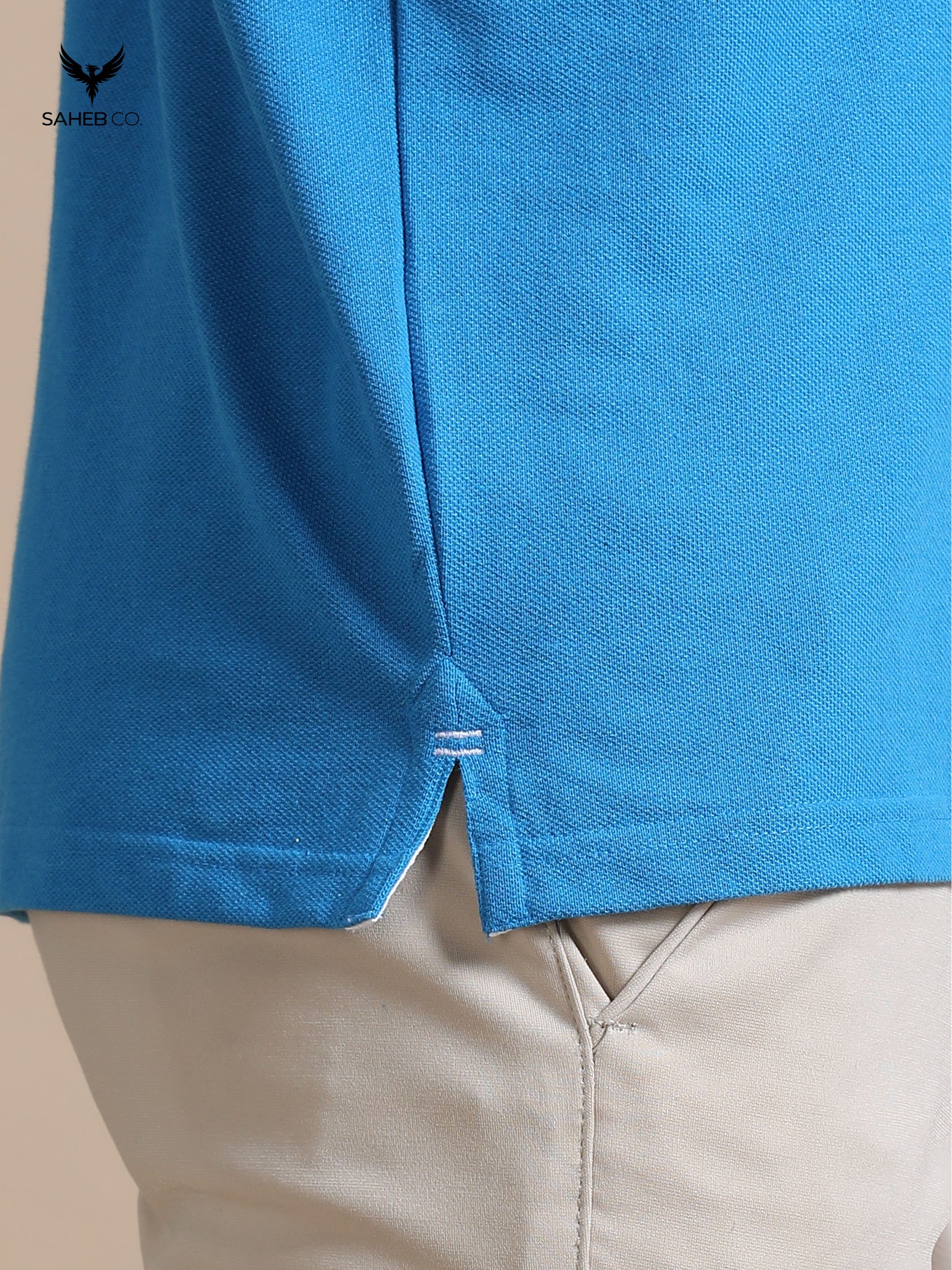Aqua Blue Sustainable Jacquard Polo T-Shirt