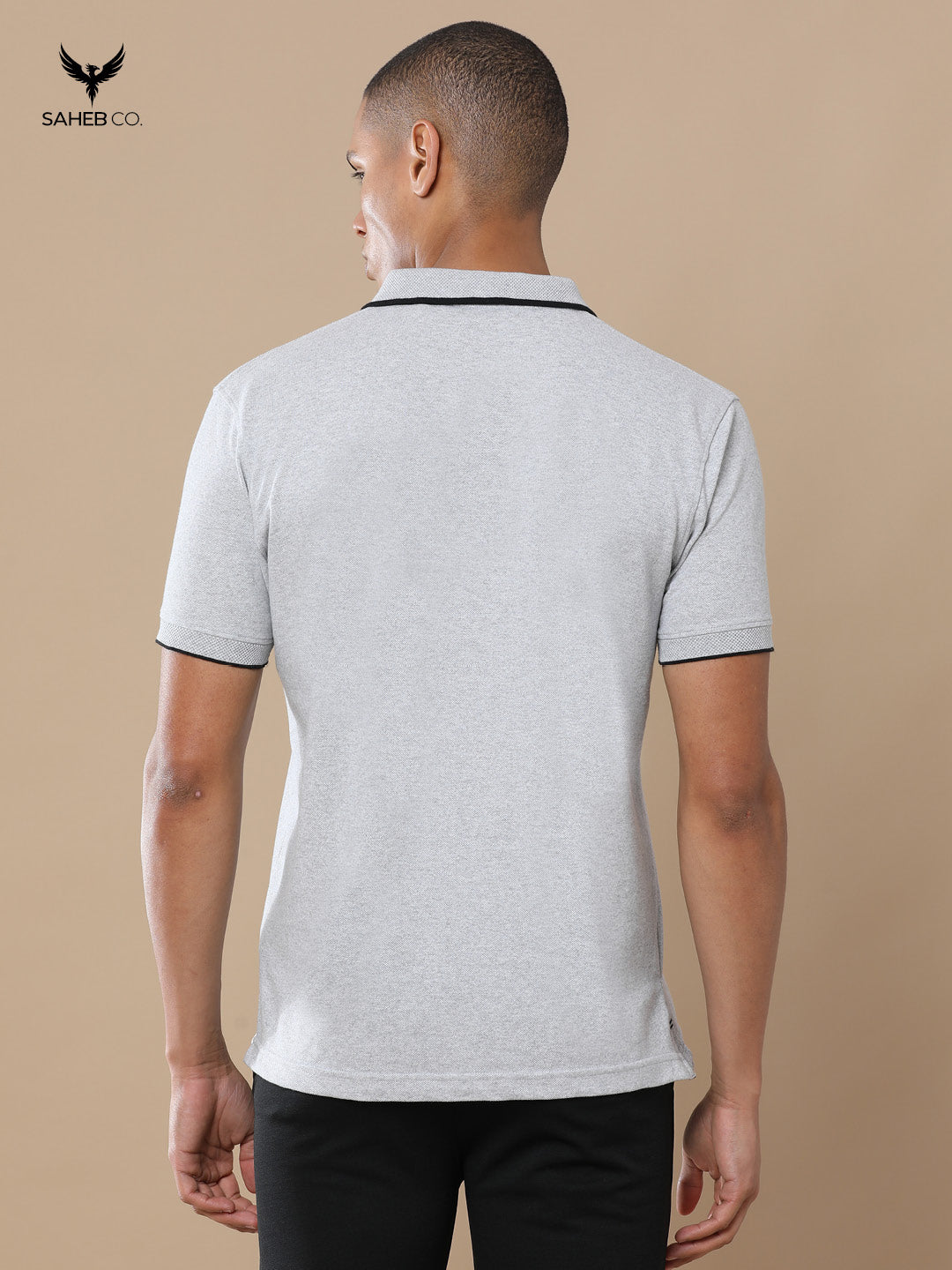 Heather Grey Sustainable Jacquard Polo T-Shirt
