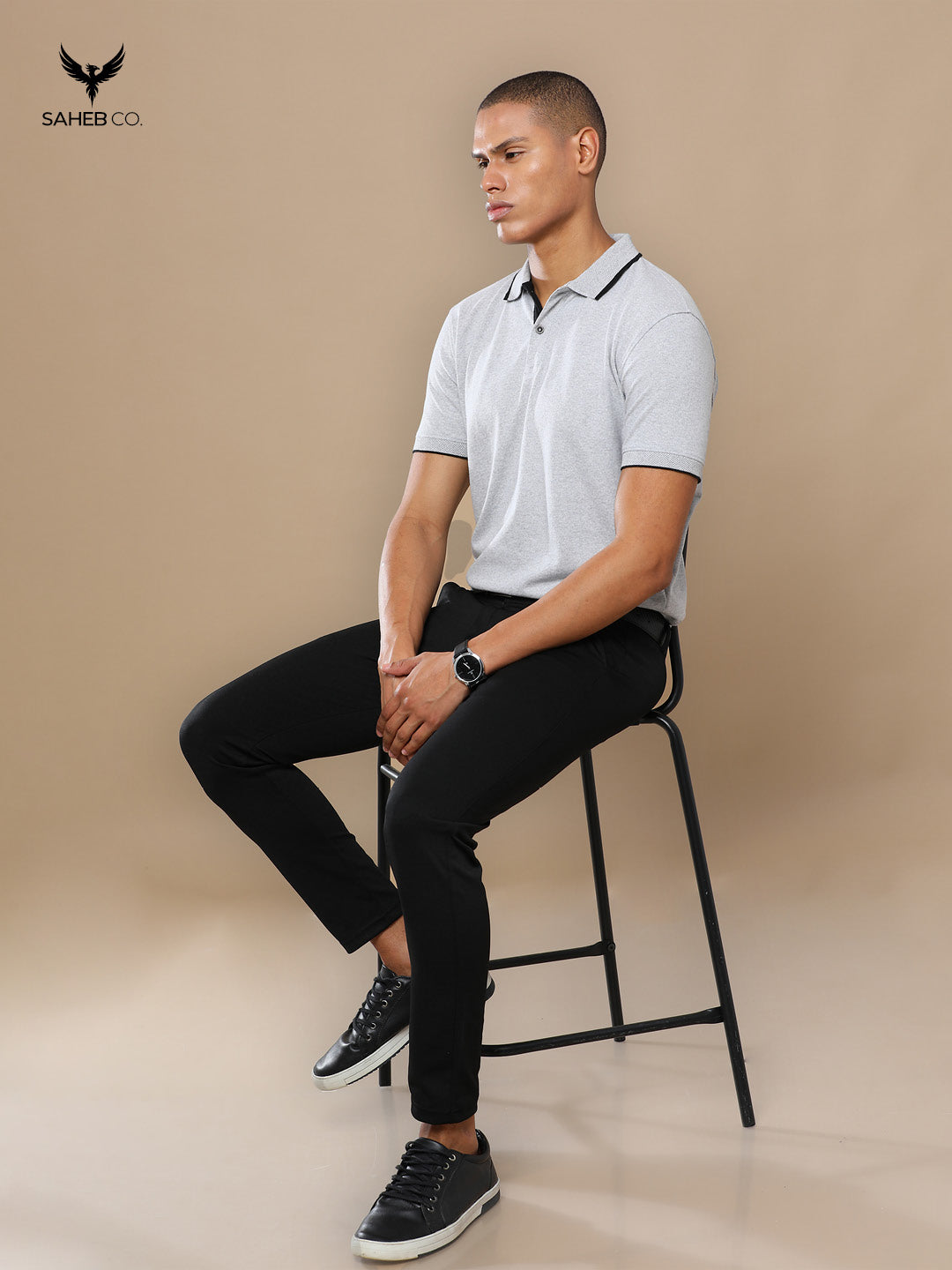 Heather Grey Sustainable Jacquard Polo T-Shirt