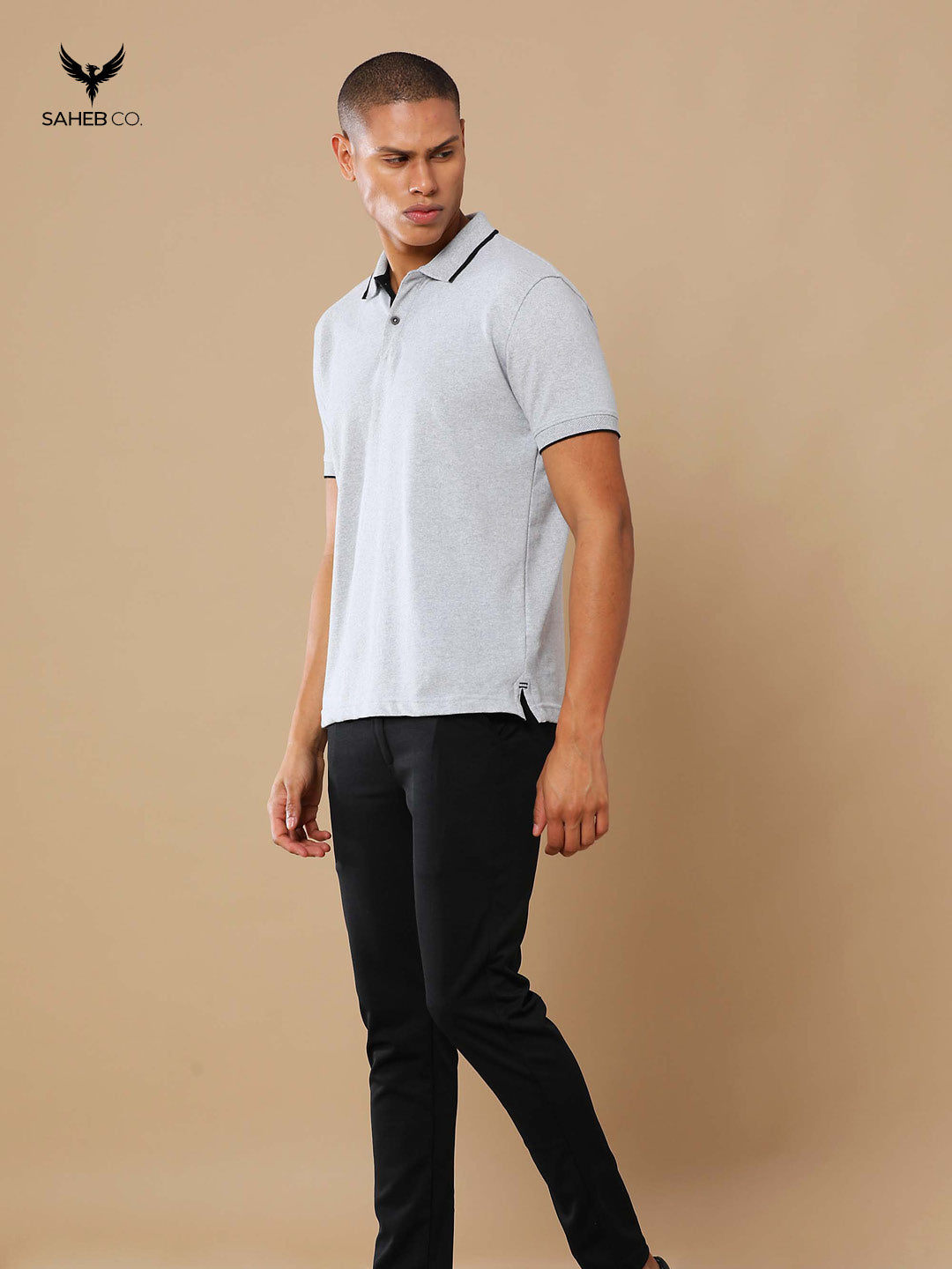 Heather Grey Sustainable Jacquard Polo T-Shirt