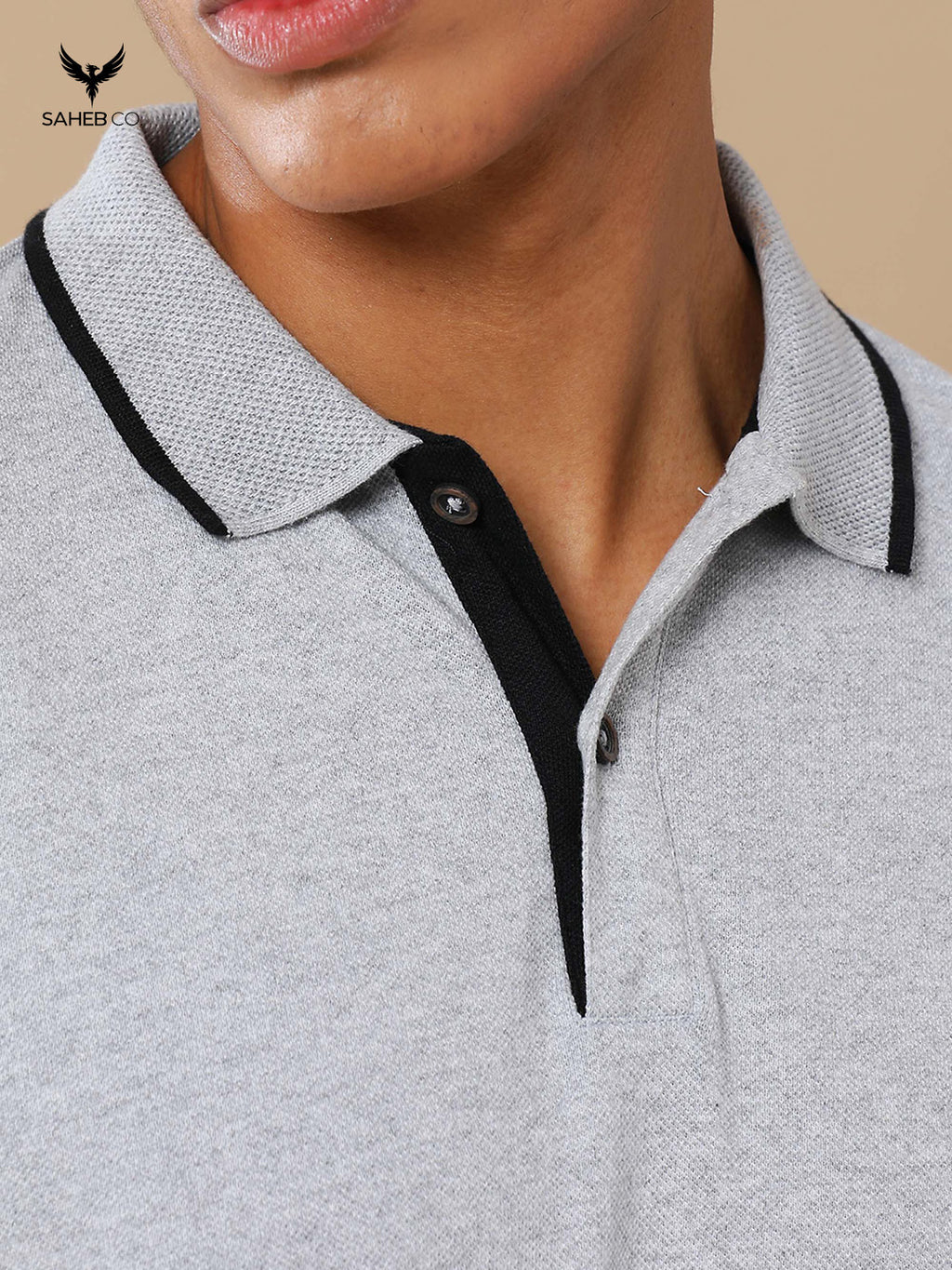 Heather Grey Sustainable Jacquard Polo T-Shirt