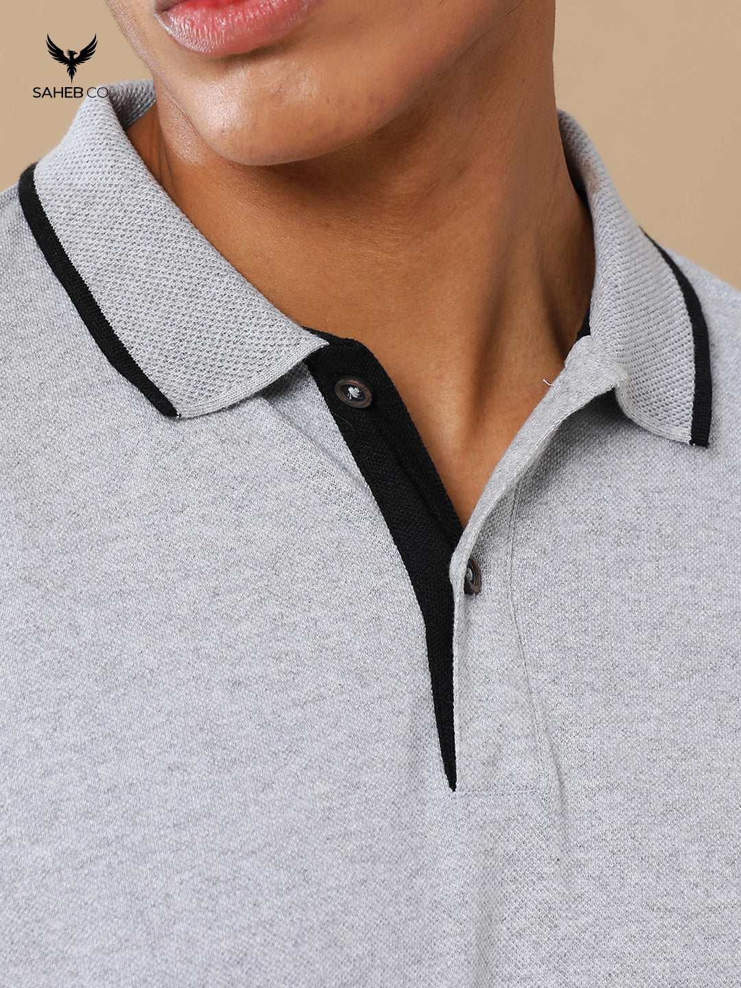 Heather Grey Sustainable Jacquard Polo T-Shirt