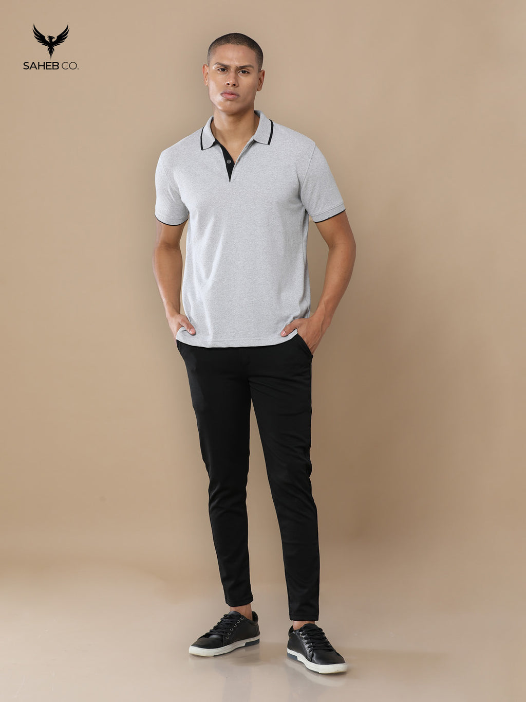 Heather Grey Sustainable Jacquard Polo T-Shirt