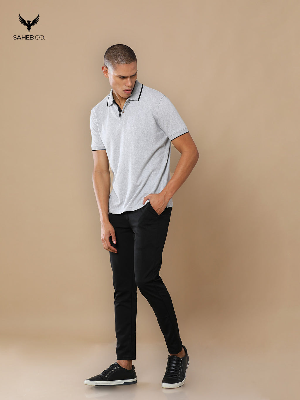 Heather Grey Sustainable Jacquard Polo T-Shirt