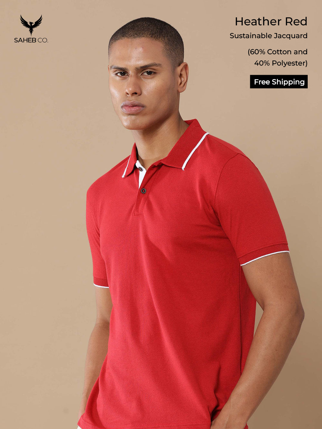 Heather Red Sustainable Jacquard Polo T-Shirt
