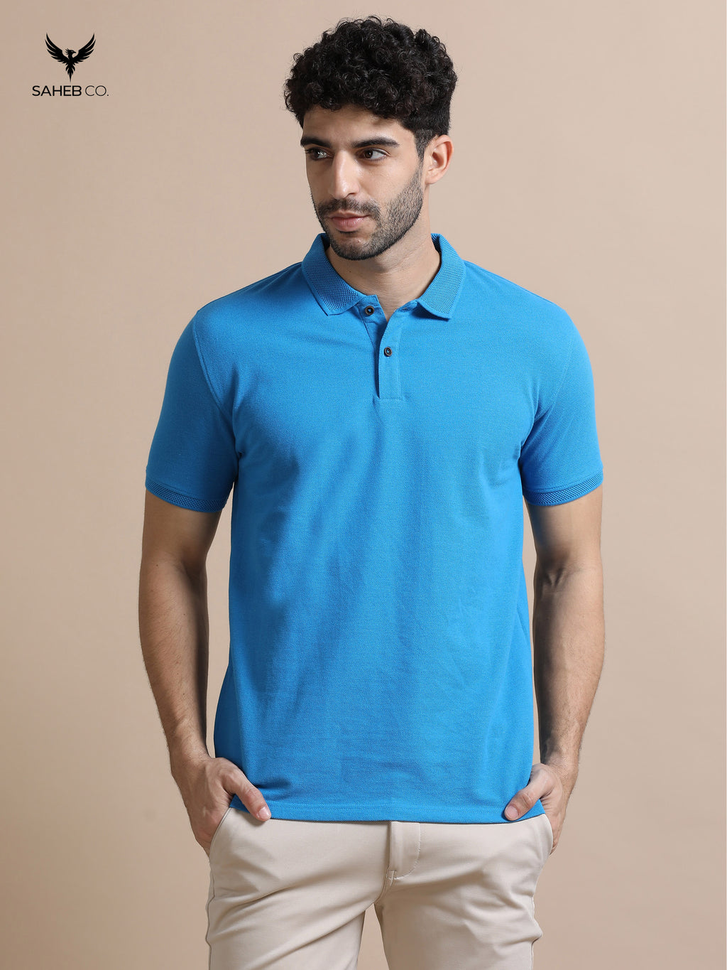 Aqua Blue Sustainable Jacquard Polo T-Shirt